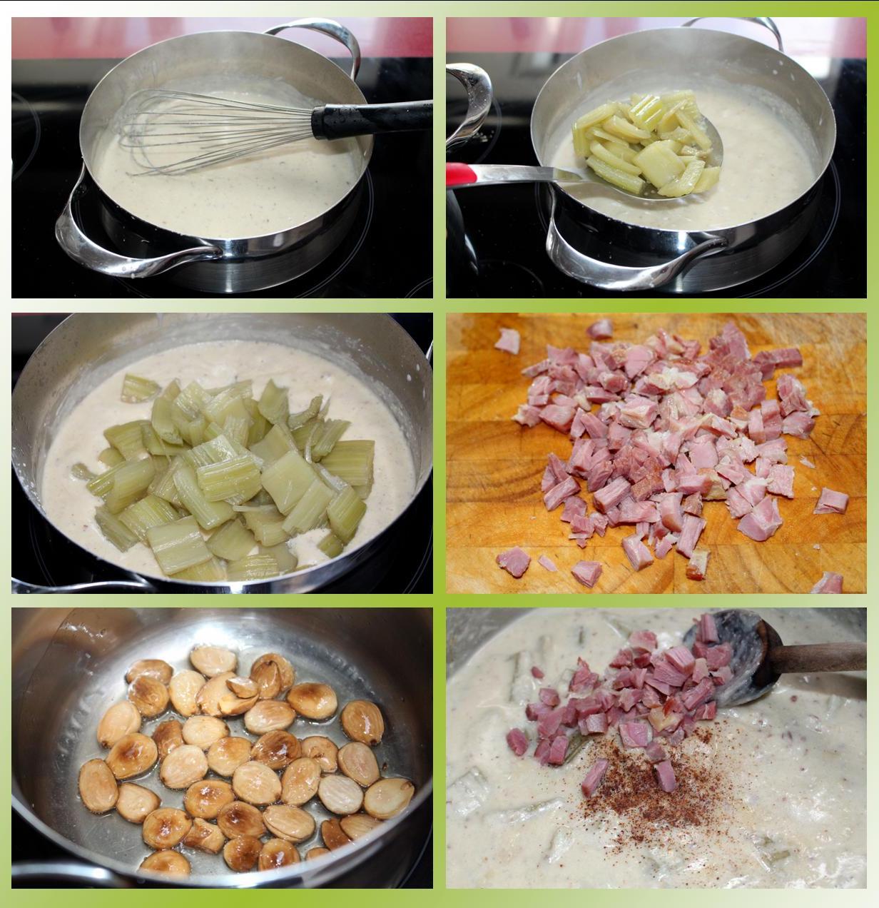 Cardos con salsa de almendras y jamón