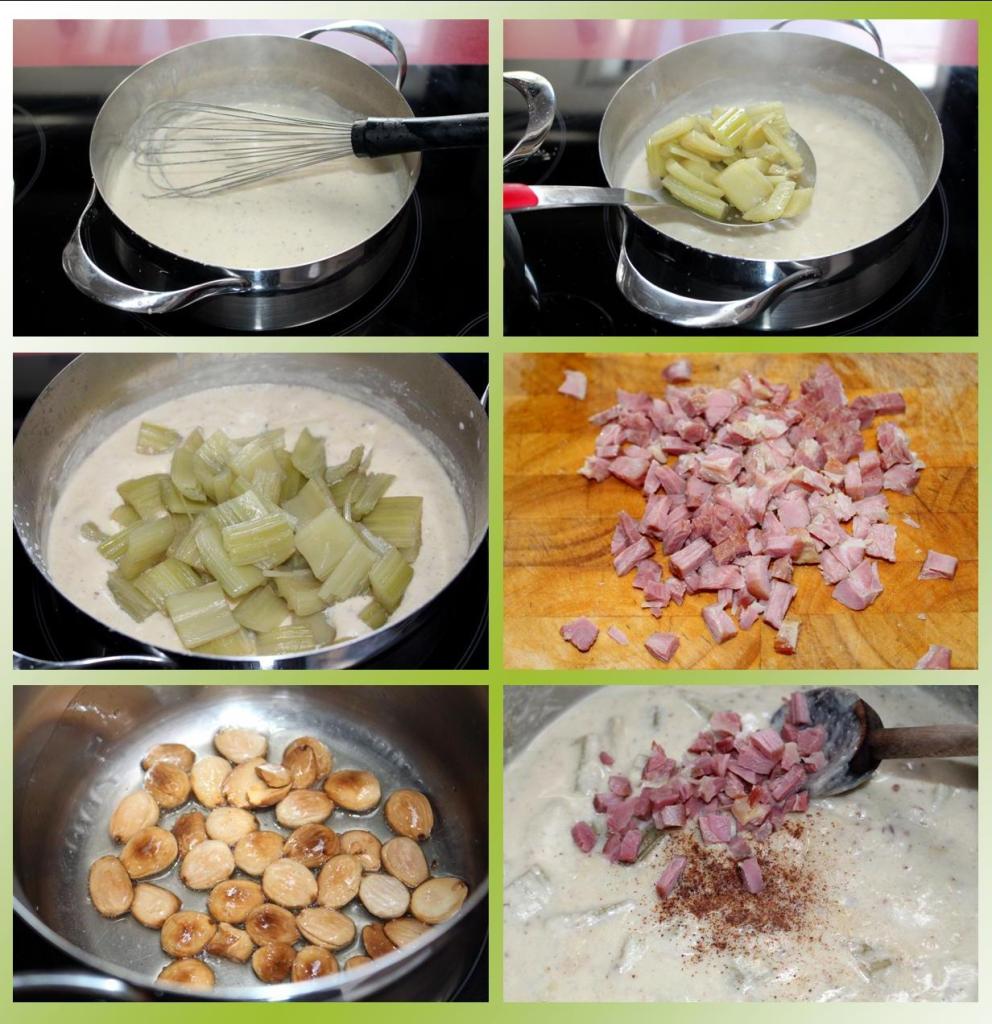 Cardos con salsa de almendras y jamón