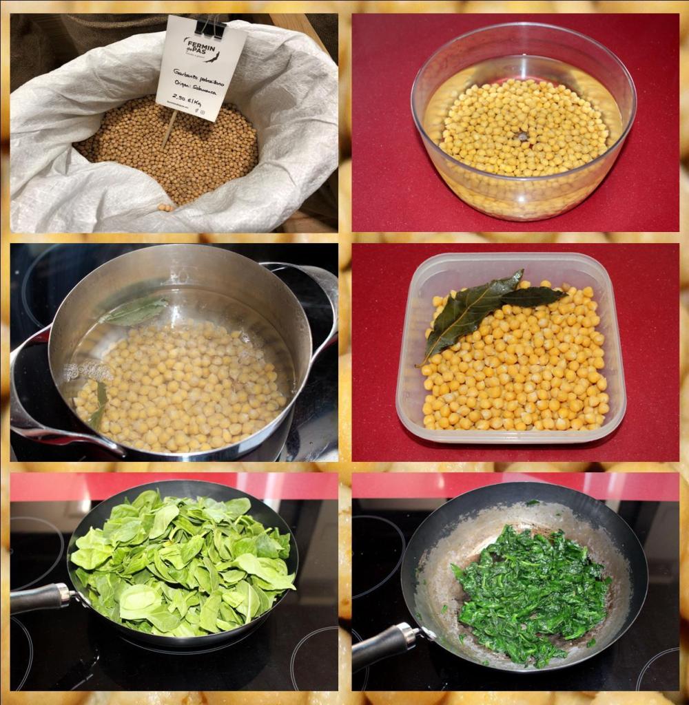 Ensalada de garbanzos, bacalao y espinacas