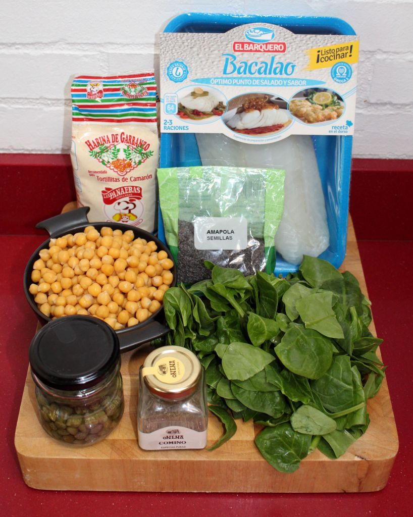 Ensalada de garbanzos, bacalao y espinacas