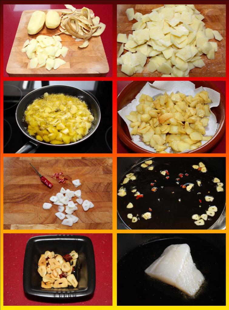 Tortilla de patatas, bacalao y setas