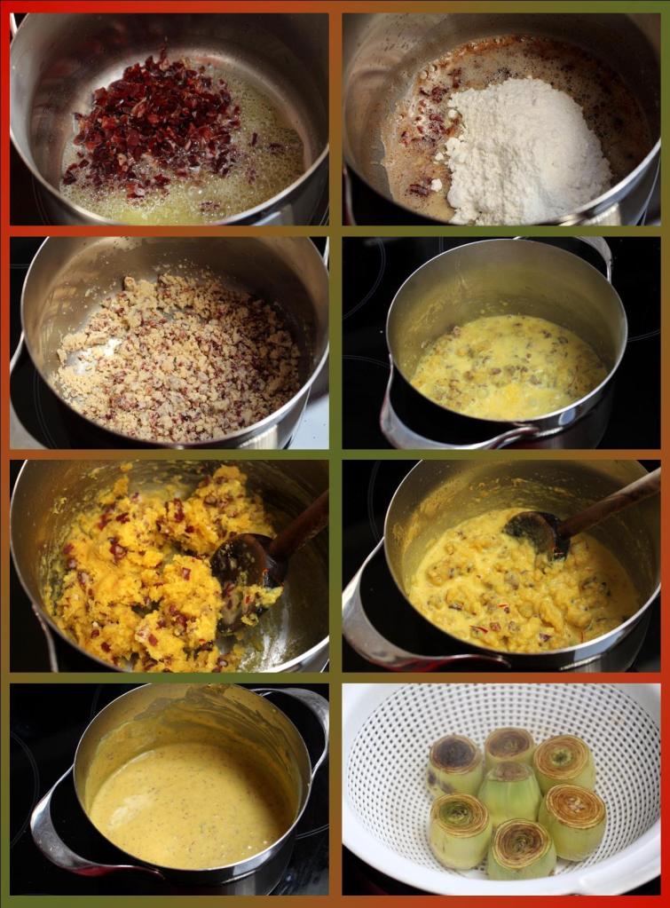 Alcachofas rellenas al azafrán y queso Casín