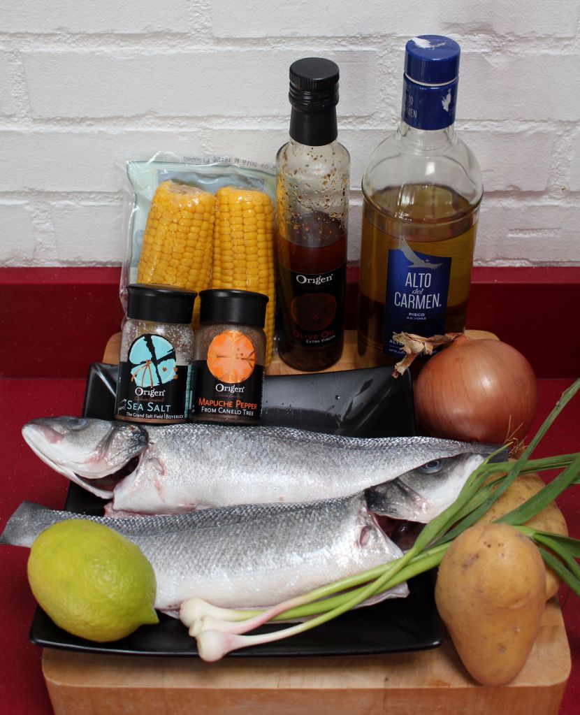 Lubina al pisco sour chileno