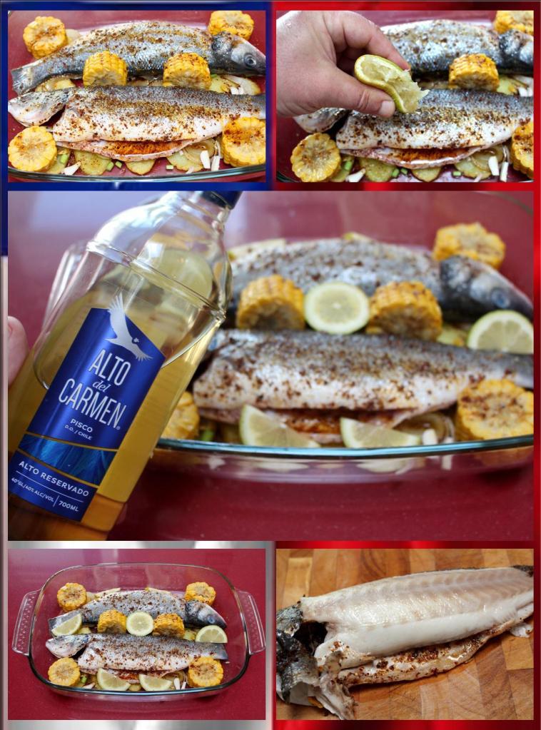 Lubina al pisco sour chileno