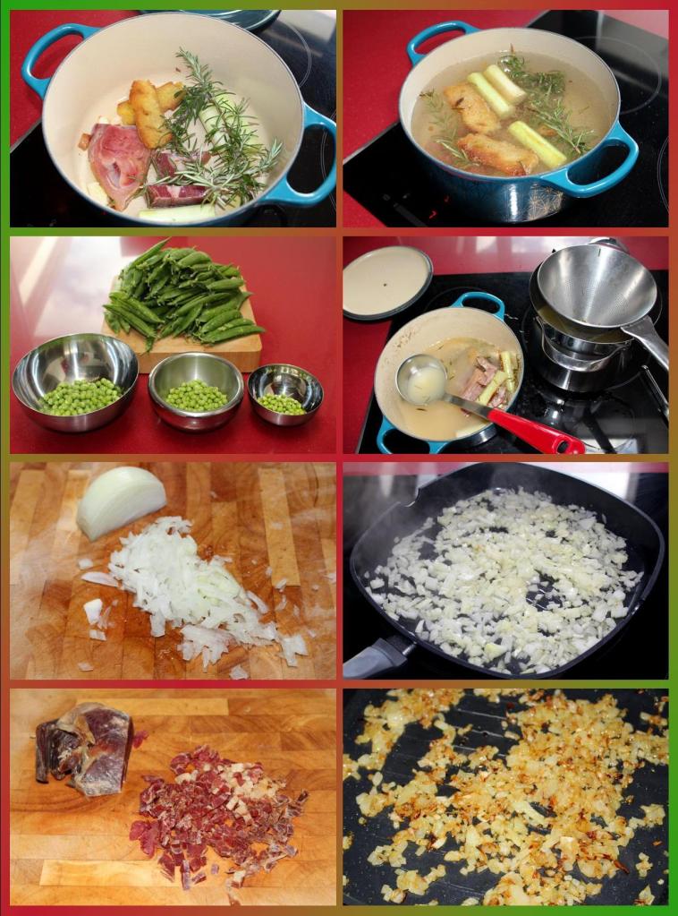 Guisantes con Jamón y Caldo de Romero