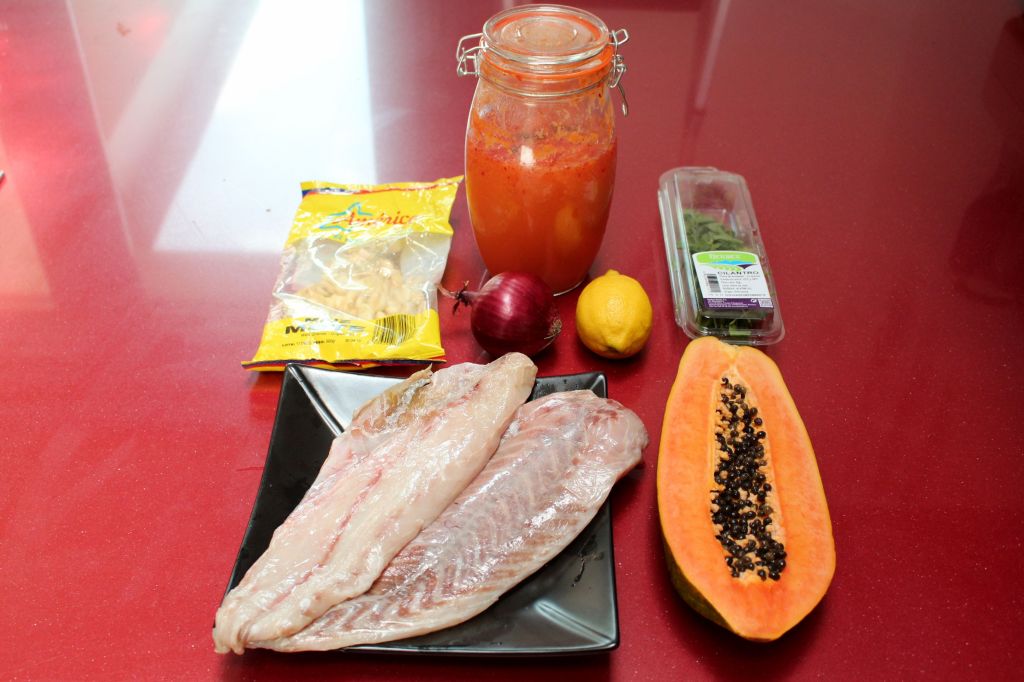 Cebiche de Corvina y Papaya