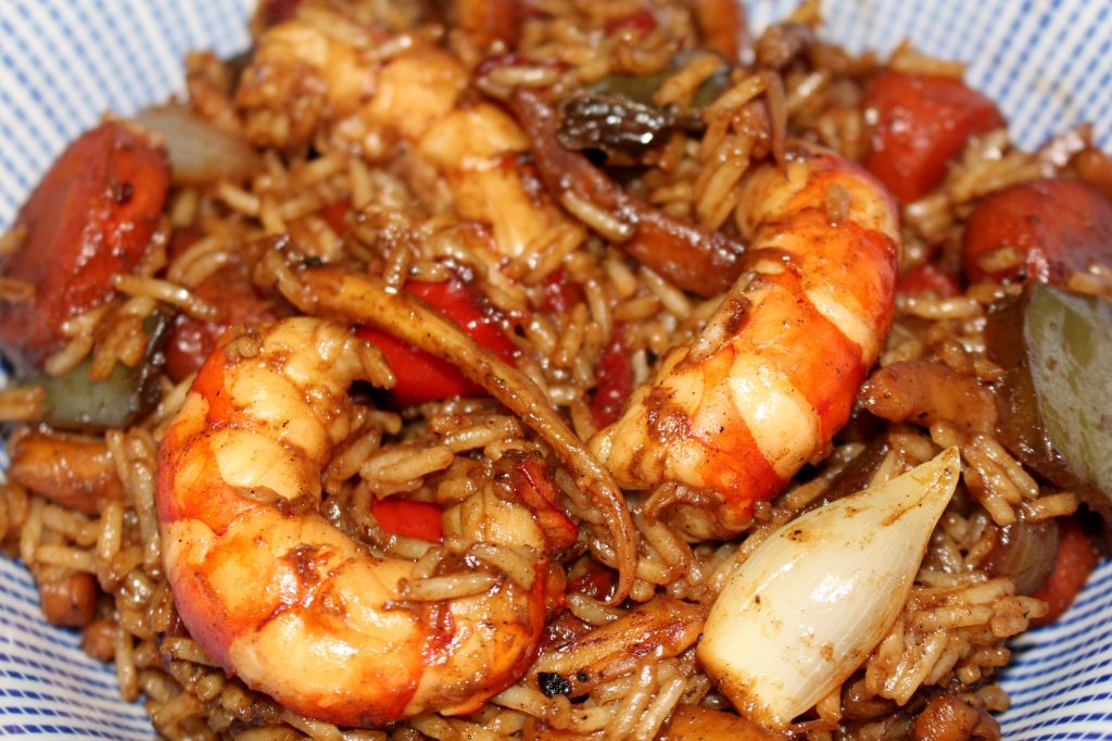 Wok de Verduras, Calamar y Gambones