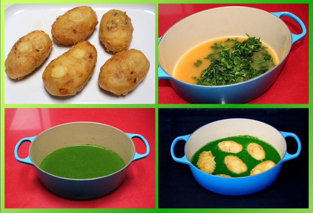 Patatas Rellenas con Rodaballo y Crema de Espinacas