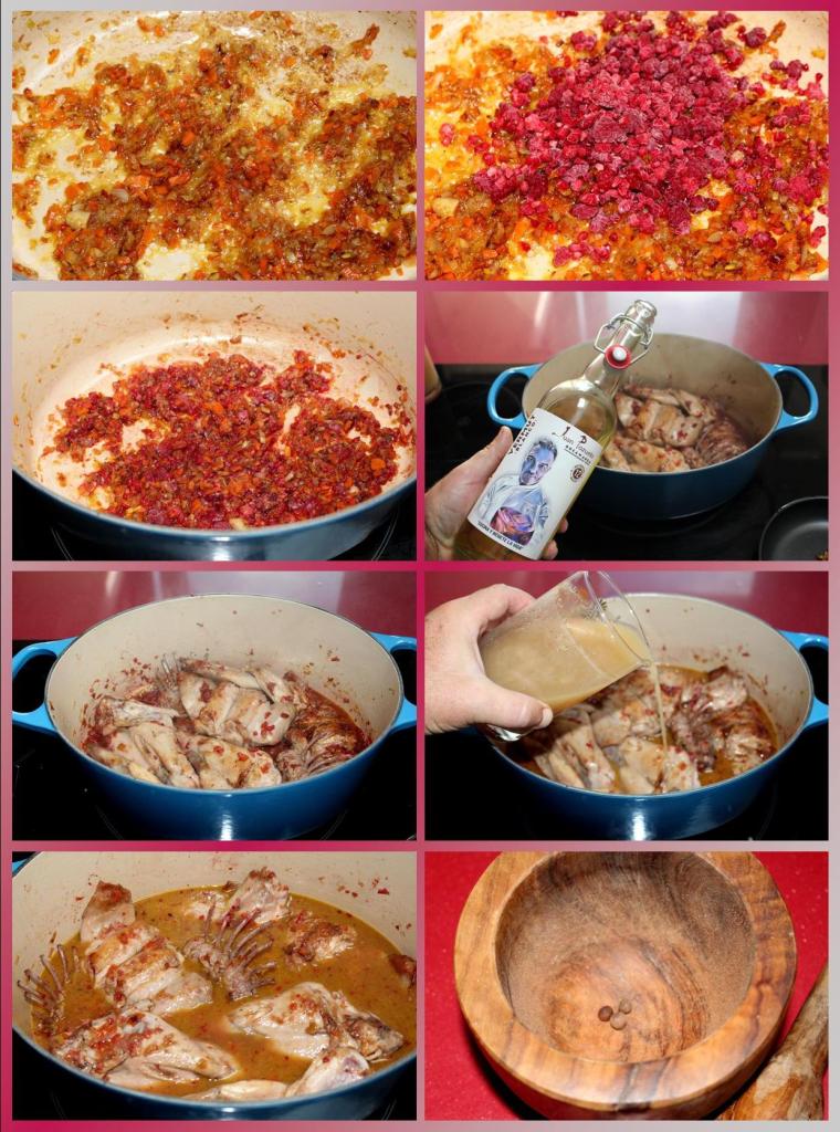 Conejo con Frambuesa y Vermut Blanco