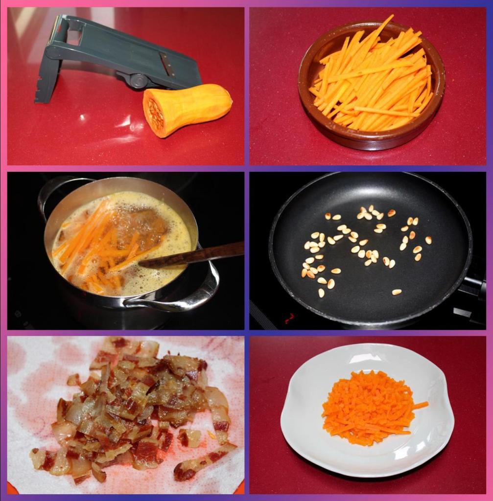 Calabaccini con Crema de Espinacas y Panceta