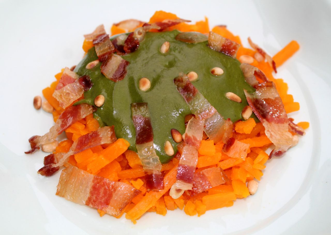 Calabaccini con Crema de Espinacas y&nbsp;Panceta