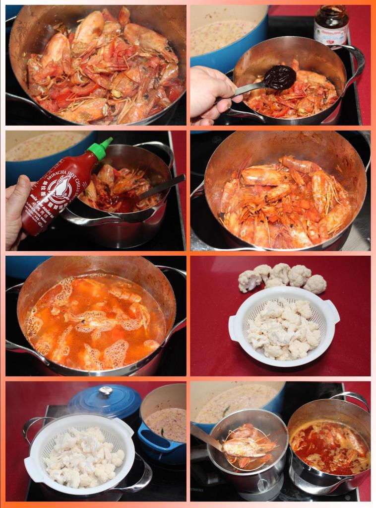 Coliflor Guisada con Gambones al Estilo Thai