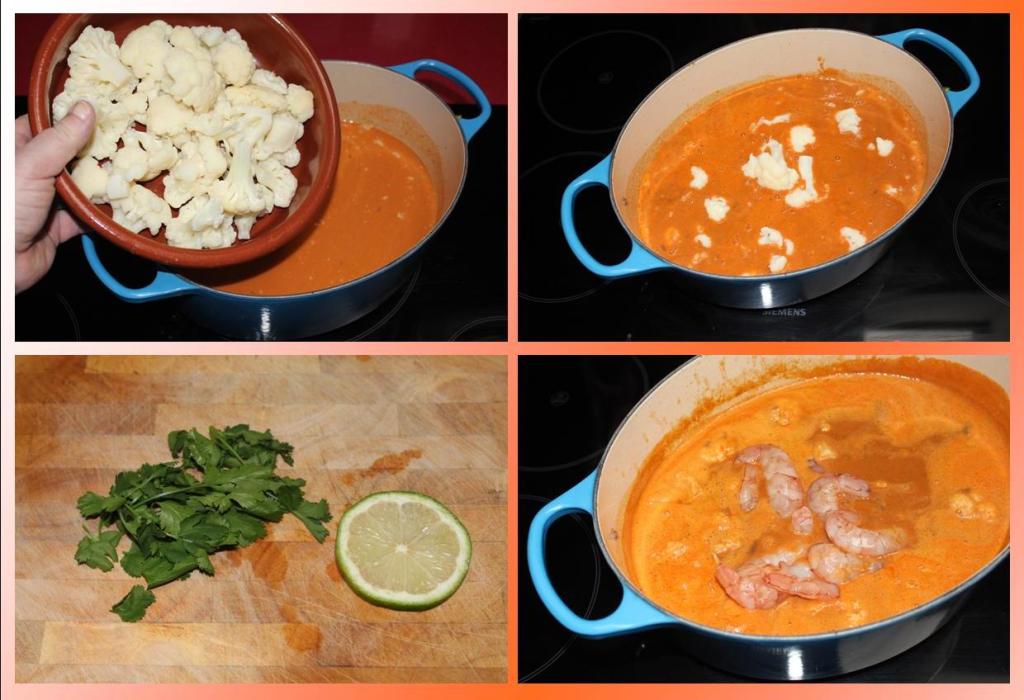 Coliflor Guisada con Gambones al Estilo Thai