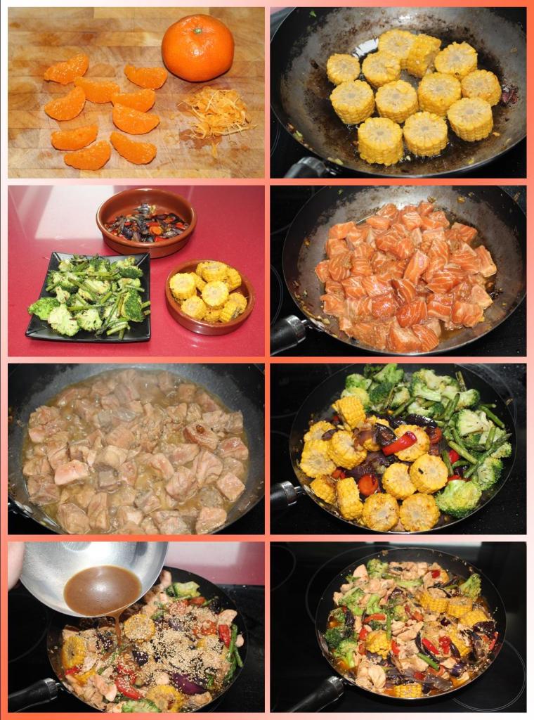 Wok de Salmón, Cítricos y Verduras