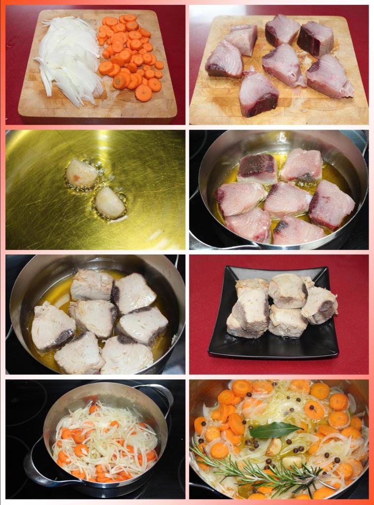 Bonito Escabechado con Verduras al Vapor