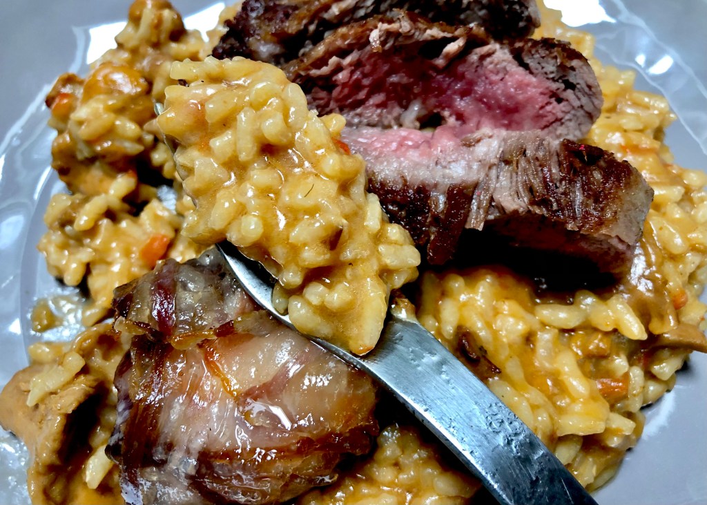 Risotto con Rebozuelos y Pluma Ibérica